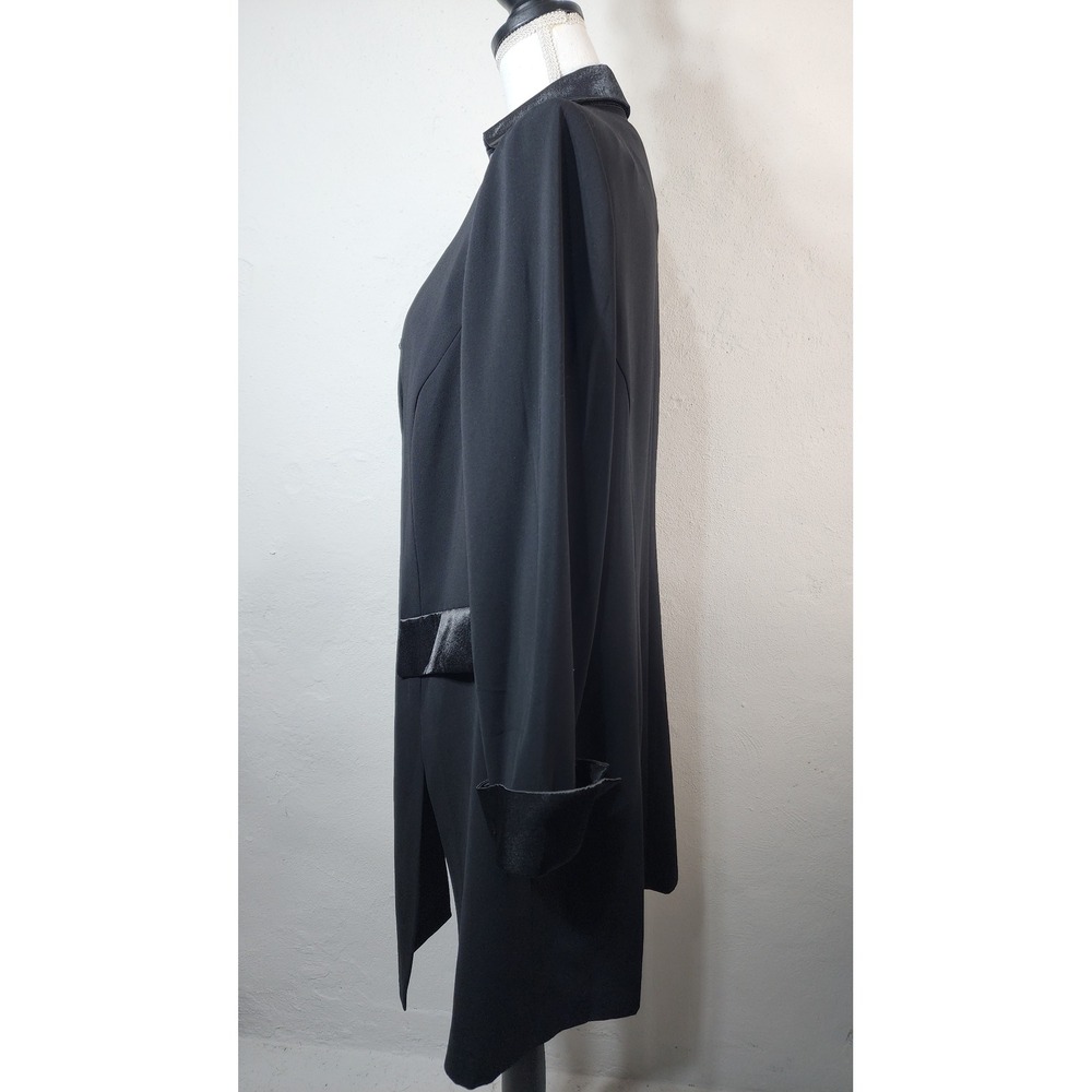 Dana Kay Blazer Jacket 14 Black Vintage Goth Cutout Satin Trim Longline - Picture 4 of 14